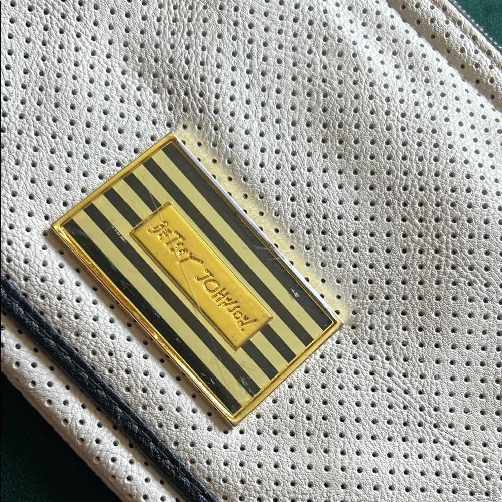 Betsey Johnson Perforated White Bag with Gold Accent